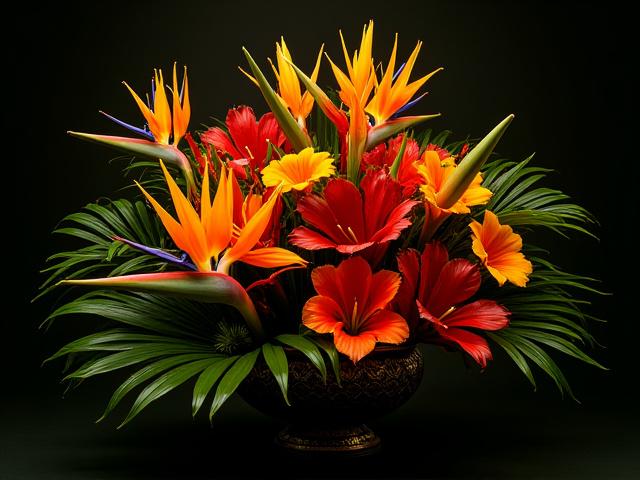 Arreglo floral 'Toque Exótico' con aves del paraíso y heliconias